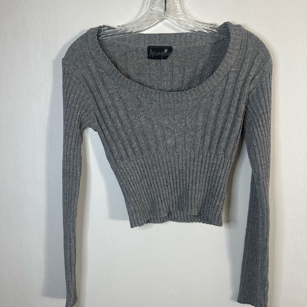 Vintage Accomplice Ribbed Sweater Sz M Cropped Knit Boho 90s Euc Scoop Neck